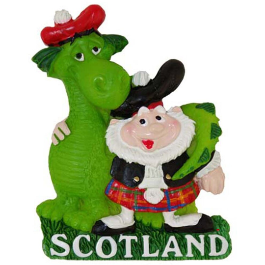 Resin Scottish Fridge Magnet With Highlander / Nessie Twins Design