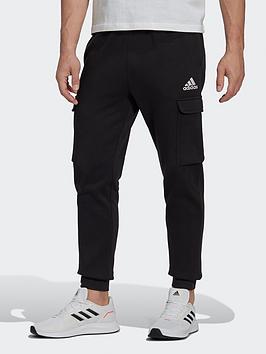 adidas Essentials Fleece Regular Tapered Cargo Joggers, Blue/White, Size Xs, Men