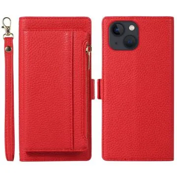 iPhone 14 2-in-1 Magnetic Wallet Case with Zipper - Red
