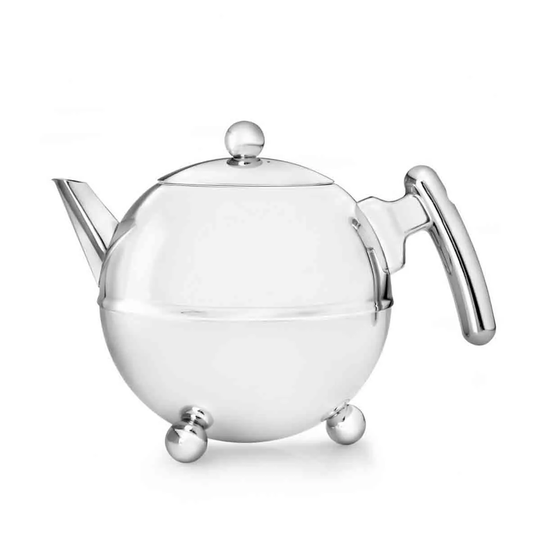Bredemeijer Teapot Double Wall Bella Ronde Design 1.2L In Polished Steel Finish With Chrome Fittings