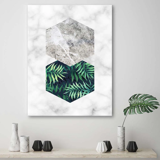 Fern Leaf in Hexagon - Wrapped Canvas Painting