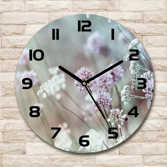 Glass Wall Clock 30Cm Round Decoration Picture Wall Art Modern Decoration Kitchen Living Room Silent - Wild Flowers,68608156