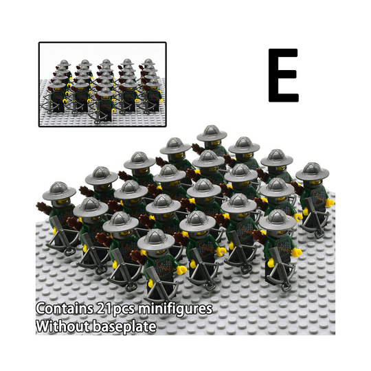 (E) 7 styles 21pcs minifigures ancient medieval soldiers without baseplate army building block