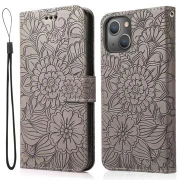 Flowers iPhone 14 Plus Wallet Case - Grey