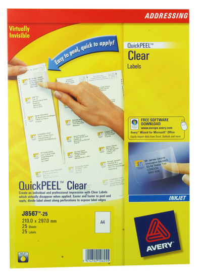 AVERY CLEAR ADDRESS LABELS CLEAR PK25