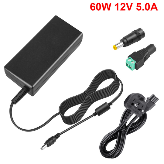 FUTUREBATT 12V 5A Power Supply Adapter Charger for 3528 5050 LED Strip Light CCTV Camera LCD