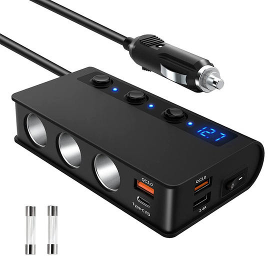 3 Way 4 USB Port Car Cigarette Lighter Power Socket Charger Adapter