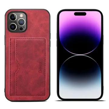 Denior Ultra Slim iPhone 14 Pro Coated Case with Kickstand - Red