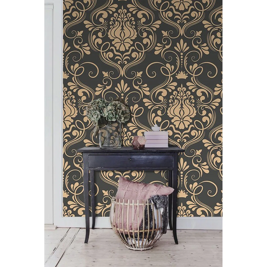 Arseneau Classical Luxury Old Fashioned Ornament Golden Wallpaper