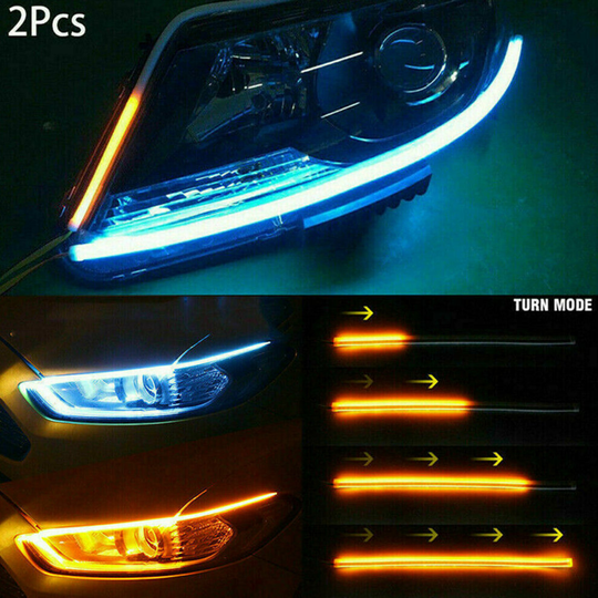 (Green-Yellow, 60cm) 2x Sequential LED Strip Turn Signal Indicator DRL Daytime Running Lights for Car