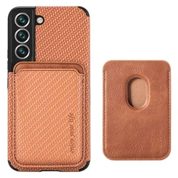 Samsung Galaxy S22 5G Magnetic Case with Card Holder - Carbon Fiber - Brown