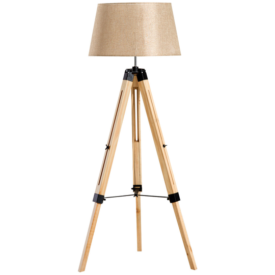 HOMCOM Classic Tripod Wooden Floor Lamp w/ Adjustable Height White