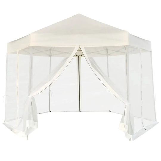 Vidaxl Hexagonal Pop-up Marquee With 6 Sidewalls Cream White 3.6X3.1 M