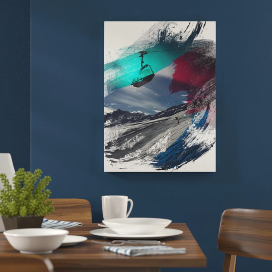 'Ski Lift Skiing Snowboarding Alps' Graphic Art Print Poster