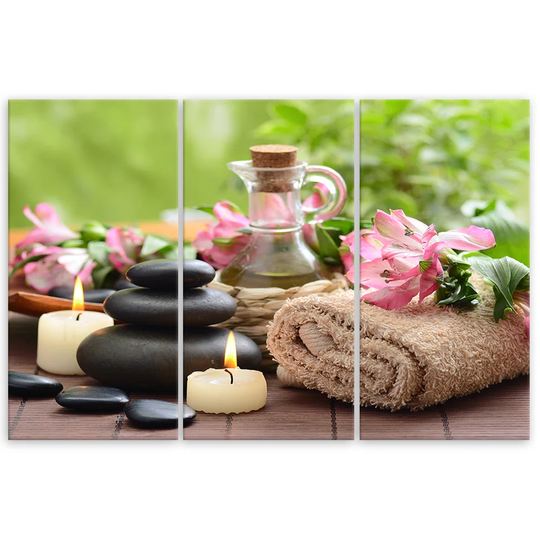 Canvas Print Towel Candles Stone