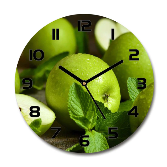 Glass Wall Clock 30Cm Round Decoration Picture Wall Art Modern Decoration Kitchen Living Room Silent - Green Apples,110366916