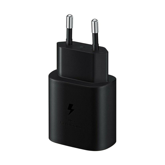(Adapter Only) Samsung EU 2 Pin 2 Amp 25 Watt Super Fast Mains Charger USB-C Data Cable Black