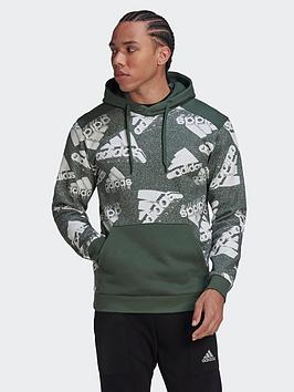 adidas Essentials Brandlove Fleece Hoodie - Black/White, Black/White, Size S, Men