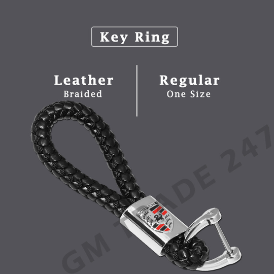 718 911 914 916 918 986 987 CAYENNE BOXSTER BRAIDED BLACK PU LEATHER METAL KEYRING KEYCHAIN KEY FOB CAR KEYS