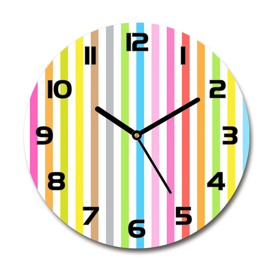 Glass Wall Clock 30Cm Round Decoration Picture Wall Art Modern Decoration Kitchen Living Room Silent - Colored Stripes,114939389