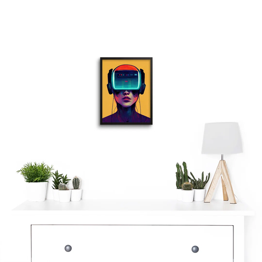 Gamer Gaming Illustration VR Headset Lady - Picture Frame Graphic Art