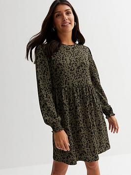 New Look Crinkle Long Sleeve Mini Smock Dress - Black