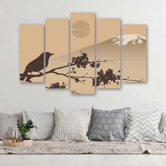 Canvas Print Japan Fuji Bird Beige