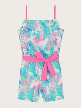 Monsoon Girls Marble Unicorn Frill Playsuit - Multi