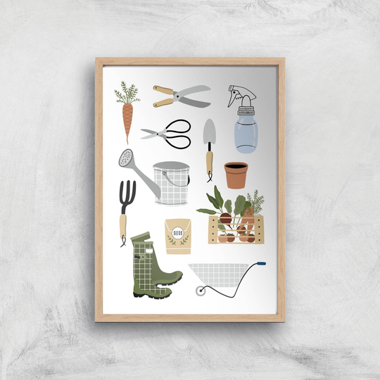 Garden Items Art Print - A4 - Wooden Frame