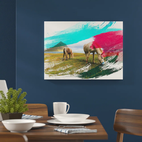 'Grazing Horses Landscape' Graphic Art Print Poster