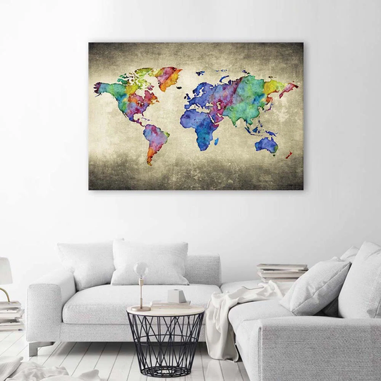 Canvas Print World Map Colourful Vintage