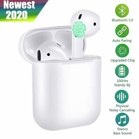 Bluetooth Headset 5.0, Wireless Headphones, Built-in Microphone and Charging Case, 3D HD Stereo Noise Canceling for Apple Airpods / Android / iPhone /
