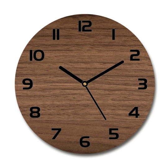 Glass Wall Clock 30Cm Round Decoration Picture Wall Art Modern Decoration Kitchen Living Room Silent - Wooden Background,98717110