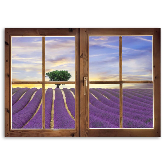 Canvas Print Window View Lavender Field