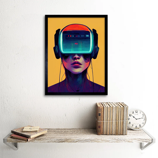 Gamer Gaming Illustration Vr Headset Lady - Picture Frame Art Prints