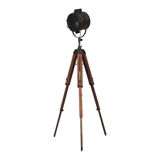Caged Brass Antique Tripod Fold Spotlight Floor Lamp