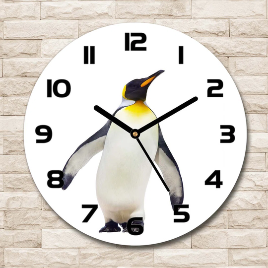 Glass Wall Clock 30Cm Round Decoration Picture Wall Art Modern Decoration Kitchen Living Room Silent - Penguin,59348064