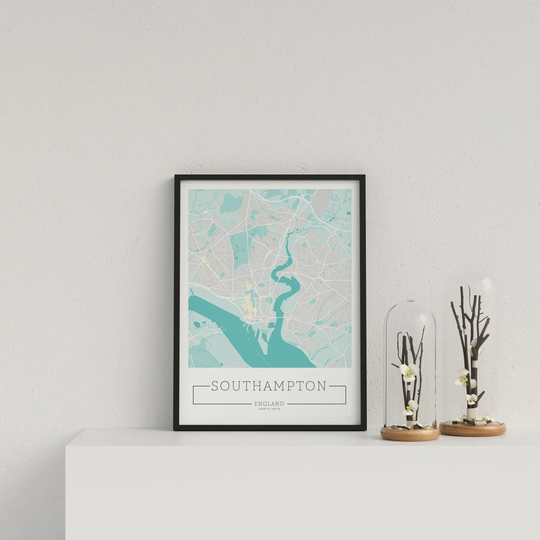 City Location Ordnance Map Blue Southampton by Vouvart - Picture Frame Graphic Art