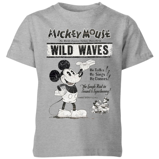 Disney Retro Poster Wild Waves Kids' T-Shirt - Grey - 3-4 Years - Grey