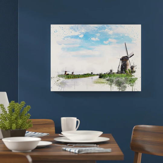 'Landscape Windmills at Kinderdijk Holland' Graphic Art Print Poster
