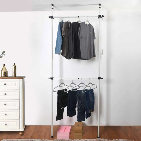 House of Home Telescopic Wardrobe Organiser Hanging Rail Clothes Rack Adjustable Storage Shelving