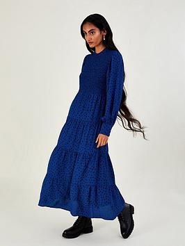 Monsoon Sally Sustainable Spot Shirred Midi Dres