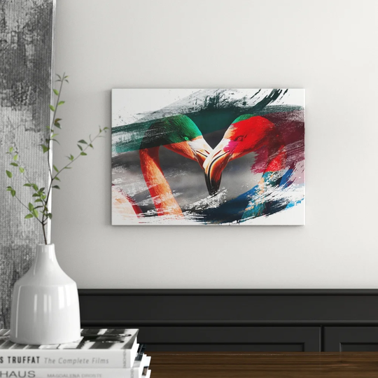 'Two Pink Flamingo Birds' Graphic Art Print Poster