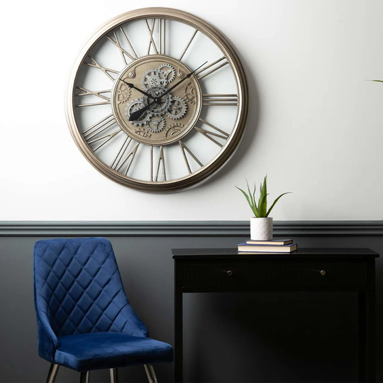 Dateland 85cm Silver Finished Gears Wall Clock, Circular Wall Mounted Clock for Living Room/Bedroom