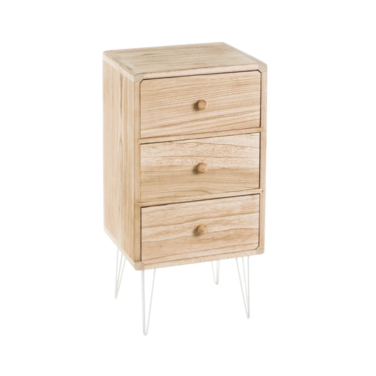 Amil 3-Drawer Natural Color Bedside Table
