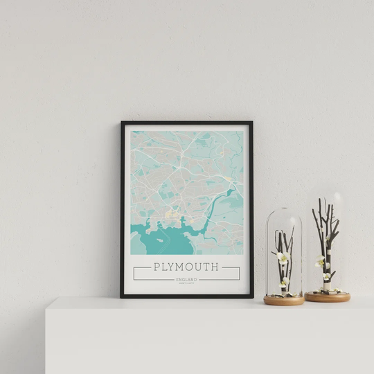 City Location Ordnance Map Blue Plymouth by Vouvart - Picture Frame Graphic Art