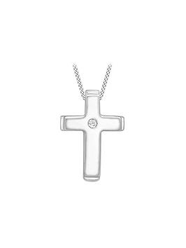 Love Diamond 9Ct White Gold Diamond Set Cross Pendant Necklace