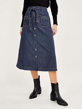 Monsoon Plait Patch Pocket Midi Skirt - Blue