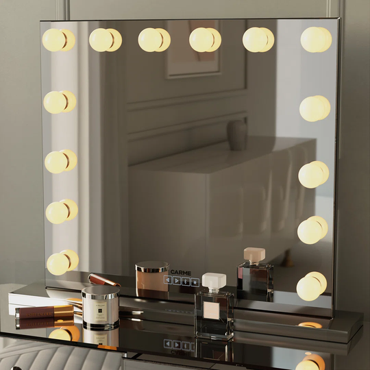 Harlow Silver Hollywood Mirror With Bluetooth Speakers