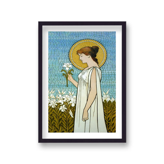 Vintage French Inspired Lady in White Gown Holding Lily by Vouvart - Picture Frame Graphic Art
